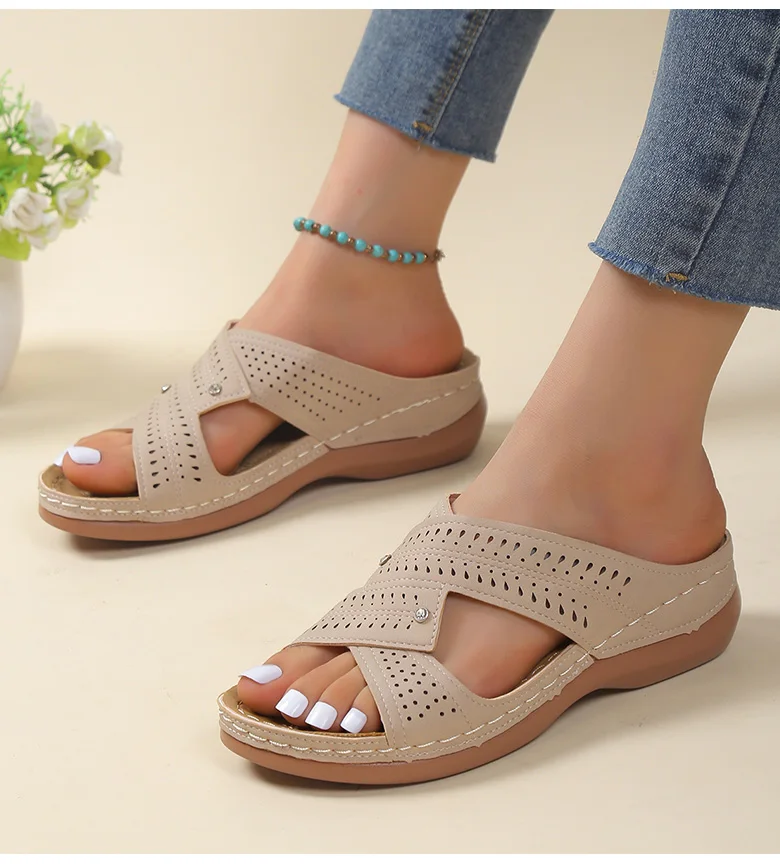 2023 New Summer Shoes Women Elegant Low Heels Sandals Summer Slippers