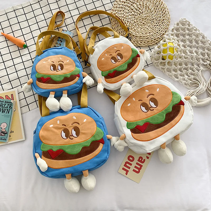 

INS Korean Girls Fashion Funny Hamburgers Canvas Bag Handbag Cute Inclined Shoulder Bags Kawaii High-Capacity Storage Bag Gift