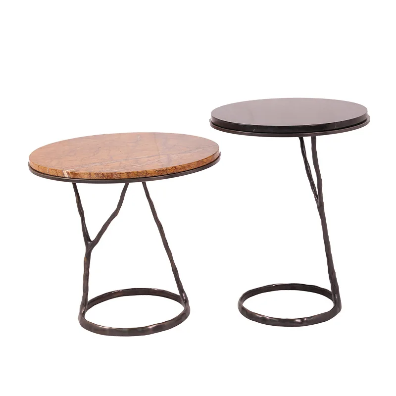 

Black Bronze Polished Gold Bottom Frame Corner Table Modern Light Luxury Marble Countertop Retro Living Room Side Table