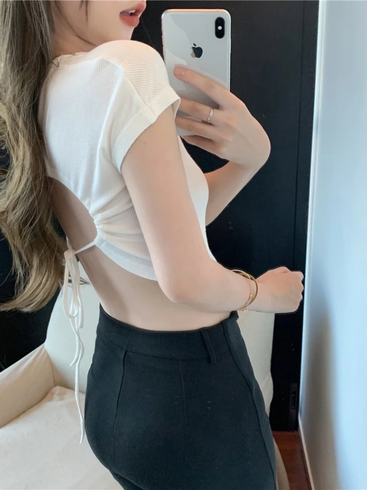 Футболка женская с коротким рукавом пикантный облегающий пуловер топ открытой