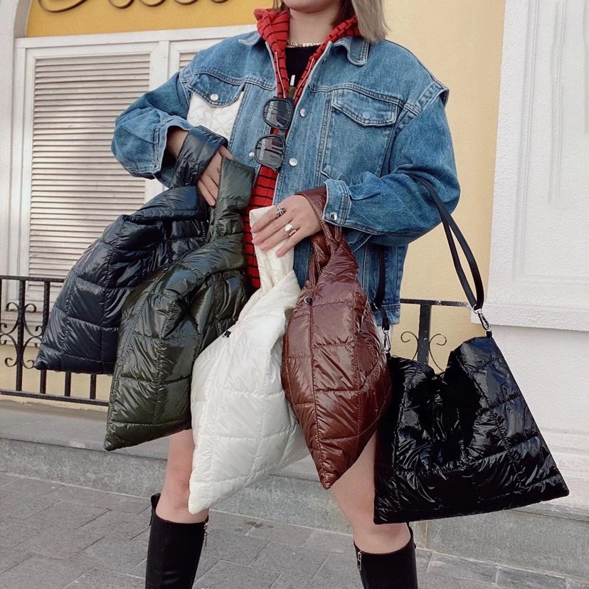 

Casual Nylon Plaid Quilted Women Handbags Designer Padded Shoulder Crossbody Bags Waterproof Small Tote Puffy Winter Purses 2023
