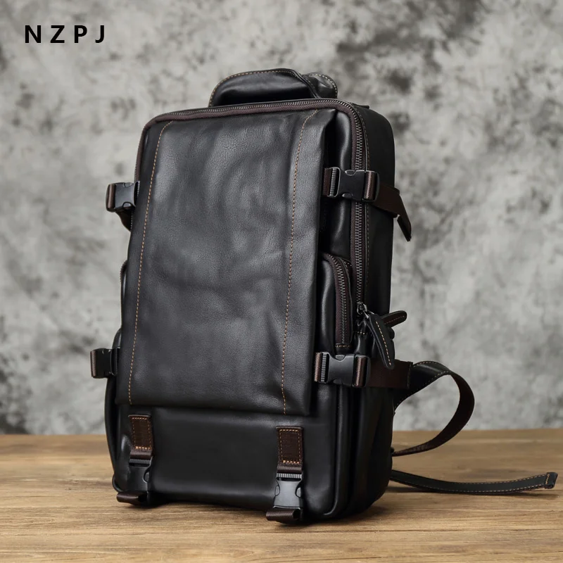 

Leather Men's Backpack First Layer Cowhide Leisure Business Travel Backpack Large Capacity Computer Bag Women's Schoolbag