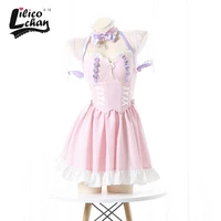 japanese lolita women pink maid dress sweet cosplay costumes anime halter ruffles mini dress kawaii bow bandage uniform lingerie
