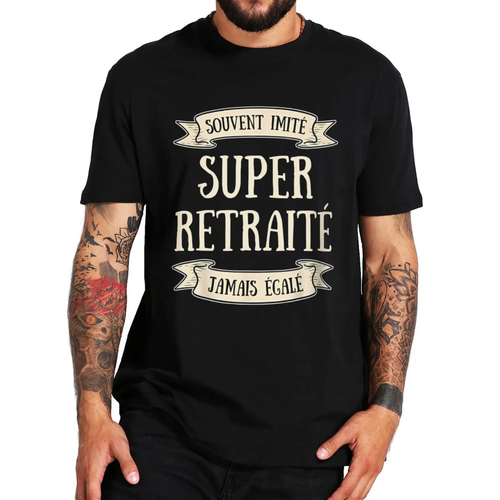 

Retired Man T Shirt Funny French Text Humor Retirement Dad Father Gift Tee Tops Casual 100% Cototn Unisex O-neck EU Size T-shirt