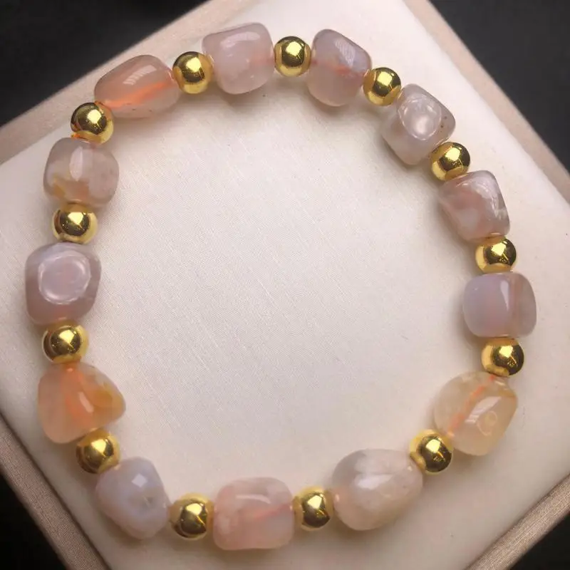 

Natural Cherry Blossom Agate Bracelet Women Healing Gemstone Jewelry Real Chinese Jades Stone Beads Elastic Beaded Bracelets