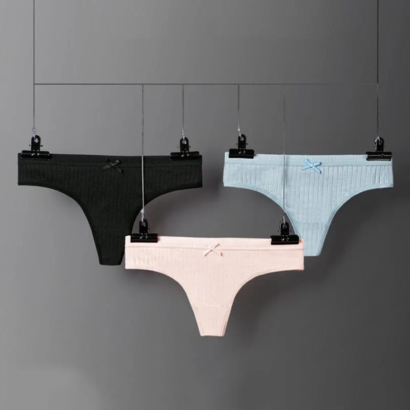 

1pcs Women's Cotton Thong Briefs Bow G String Underwear Ribbed Stretching Panties For girls Low rise Large Size Underpant