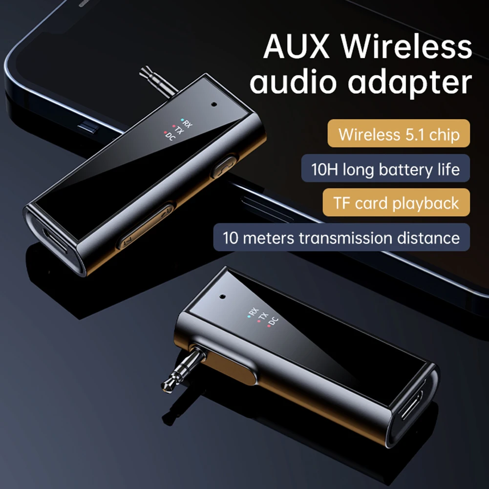 

ALLOYSEED Wireless Adapter 2-in-1 Wireless Transmitter Receiver Bluetooth-compatible 5.1 for Car Music Aux Handsfree Headset