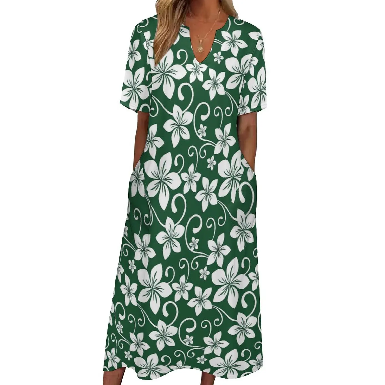 

Forest Print Dress Blue Hawaii Party Maxi Dress V Neck Design Casual Long Dresses Street Wear Big Size Clothes