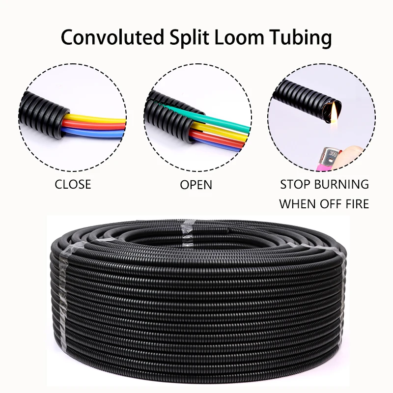 Черная полипропиленовая пластиковая гофрированная труба 7,5-34,5 мм, изолированный провод, шланг, автомобильный кабель, защитная оболочка, гибкая разделенная ткацкий станок, трубка