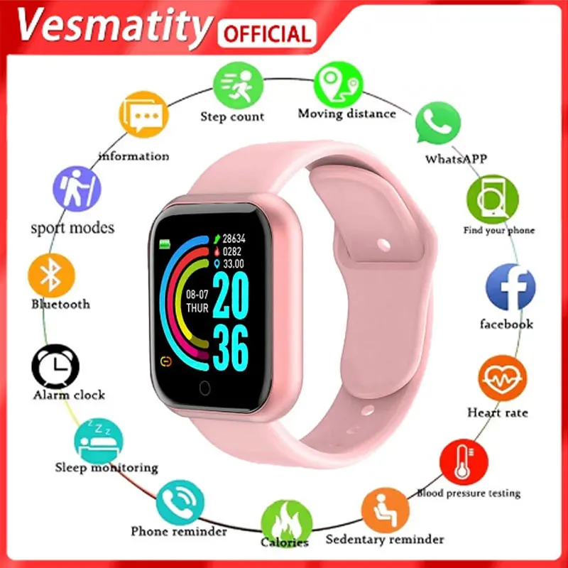 

Детские умные часы D20 для мужчин и женщин, спортивный фитнес-трекер, монитор кровяного давления, сердечного ритма, Y68 браслет для Android IOS