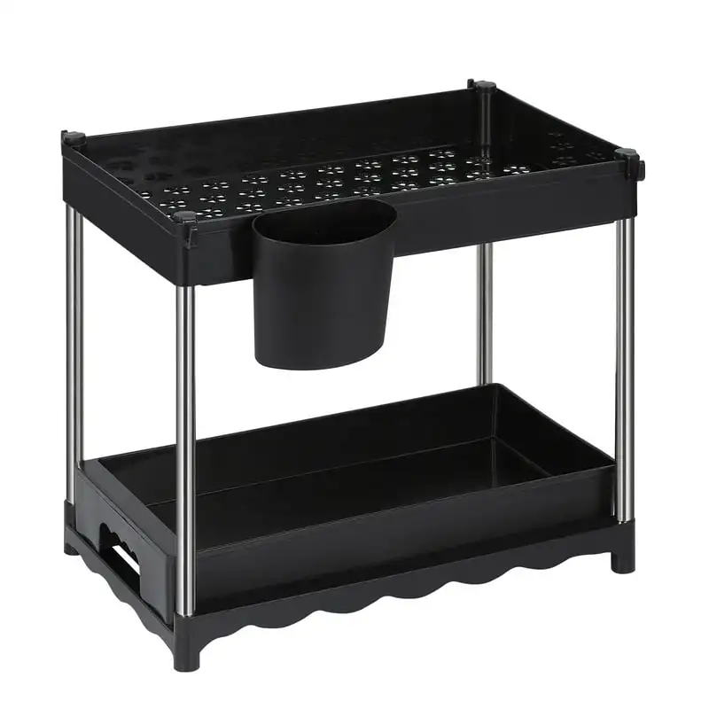 

Tier Under Sink Organizer with Sliding Drawer Cabinet Storage, with Hanging Cup and 4 Hooks, Black