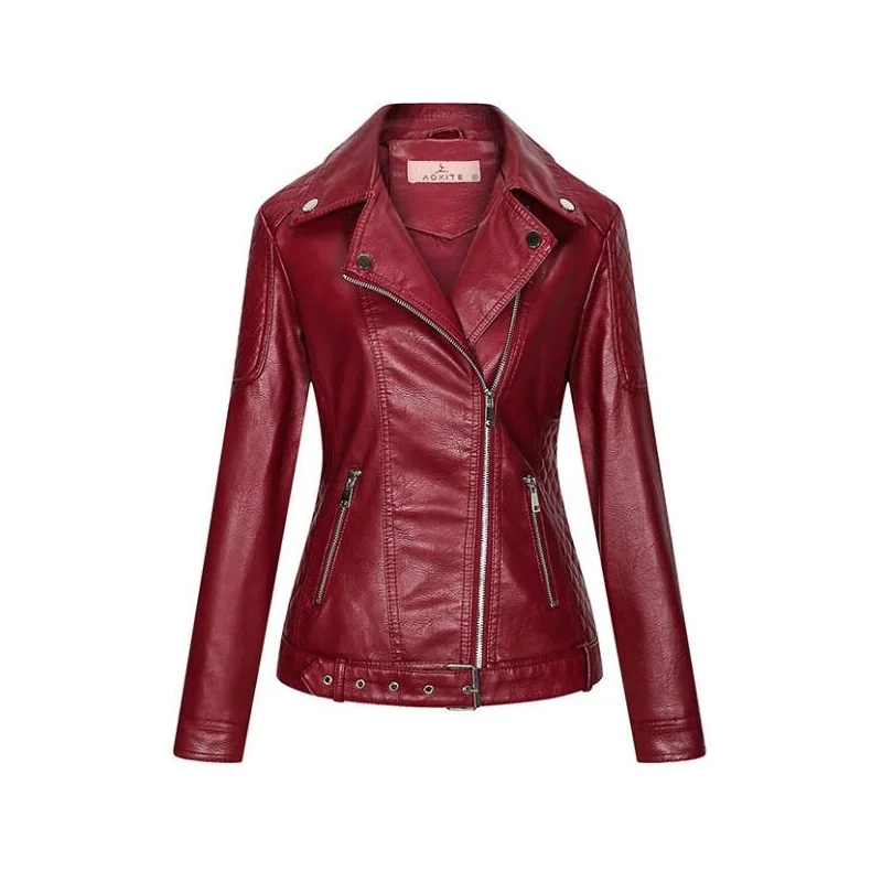 autumn womens leather jacket women Oblique zipper black Motorcycle jackets for women 2022 women coat enlarge