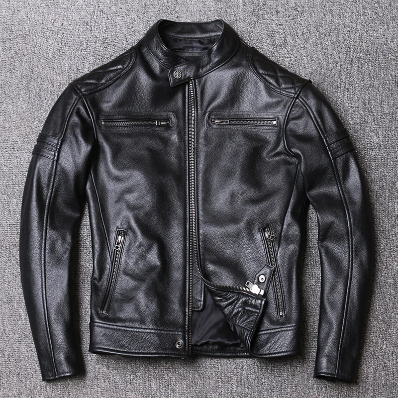 

New Genuine Leather Jacket Men Coat Cowhide Slim Fashion Biker Motorcycle Jacket Clothing Real Calf Skin Leather Jacket Men