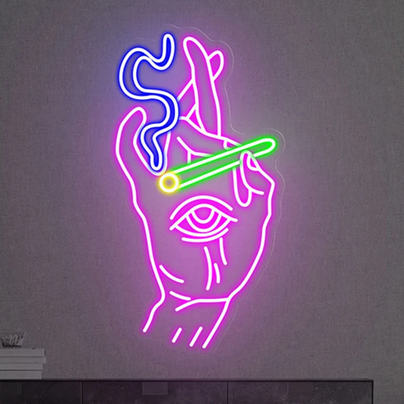 

Hand-eye Smoking Neon Sign Handmade Customized Personalized Led Light Bedroom Party Bar Wall Art Neon Decor Night Lights Signs