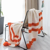 simple thin knitting blanket shawl with balls soft striped sofa throw bed cover office nap cover grade a decoration 130170cm