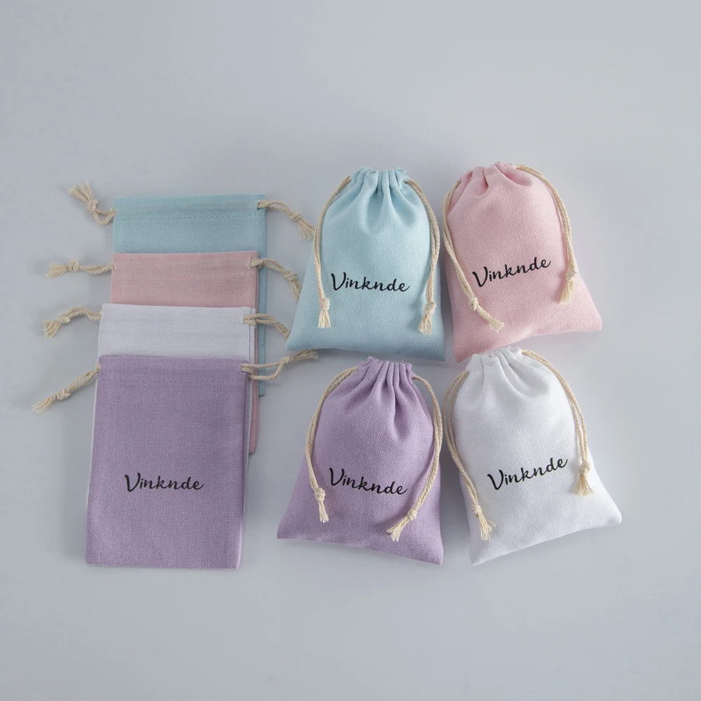 100Pc Cotton Linen Bag Custom Logo Drawstring Gift Receive Pouches Rings Earrings Coins Cosmetic Jewelry Packaging Storage Bags