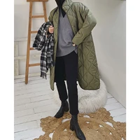 2022 women green long winter down jacket female parka puffer padded clothes za woman warm oem quilted ski outerwear waist string