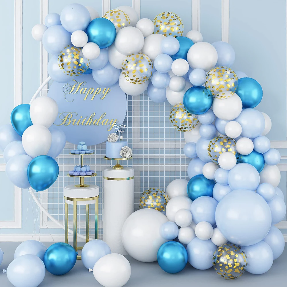 

102pcs Blue White Silver Metal Balloon Garland Arch Baloon Wedding Event Party Balon Baby Shower Birthday Party Decor Kids Adult