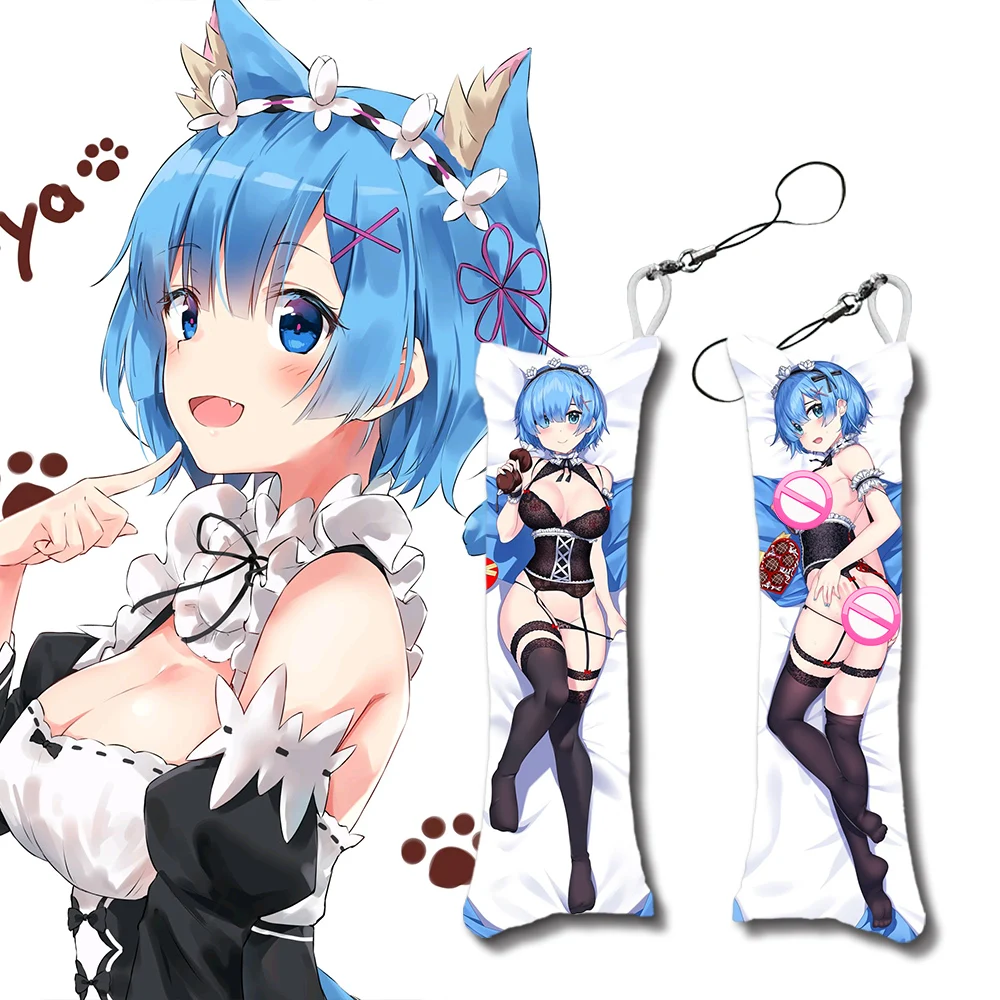 Re:Zero Rem Ram Dakimakura Mini 12x4cm Keychain Pillow Hanging Ornament Phone Strap Cute Gifts |