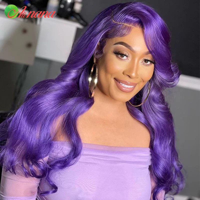 Ed 13x4 Lace Frontal Wigs Body Wave 30 Inch Ombre Purple Human Hair Wigs For Black Women Transparent Lace Wig