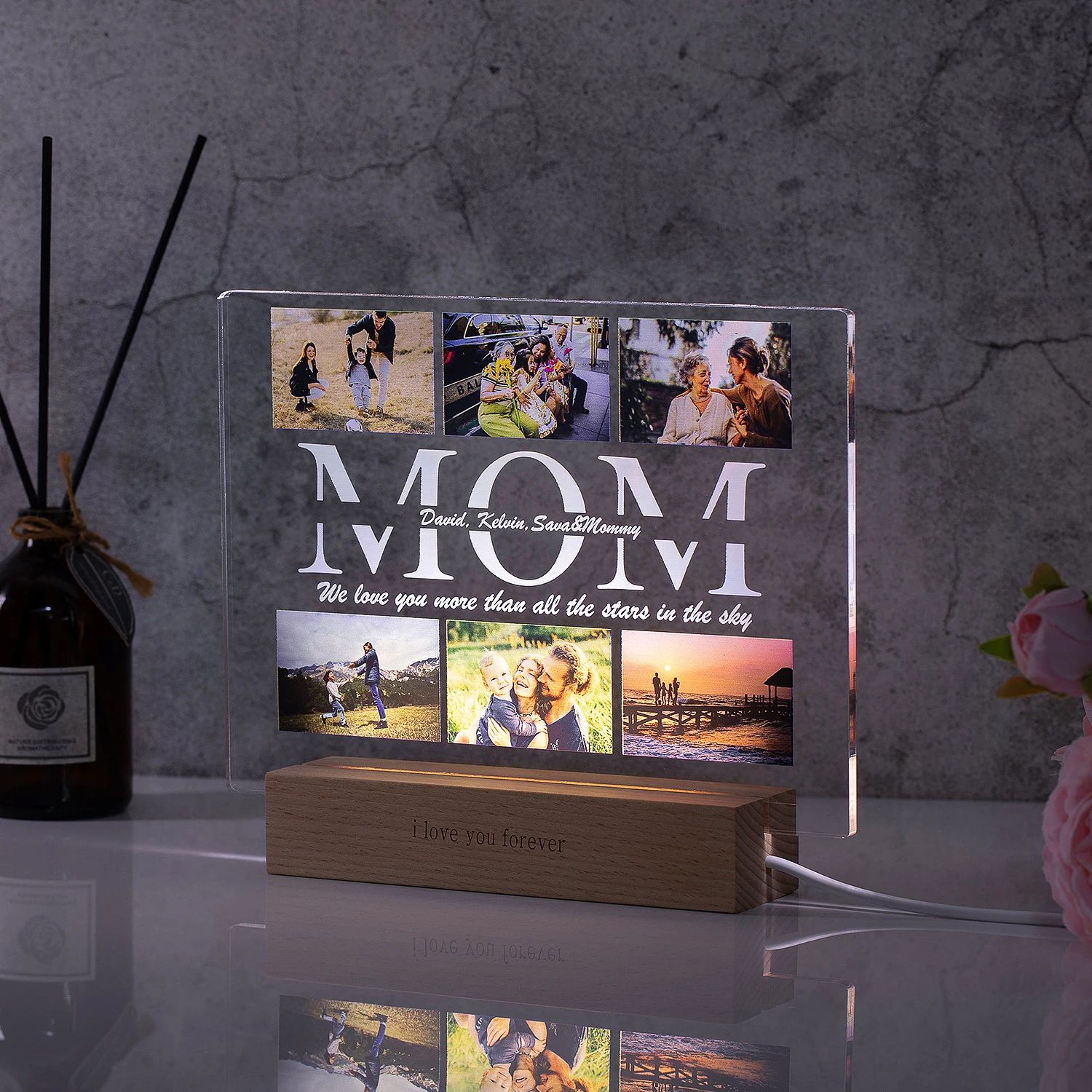 

Personalized Custom Photo Text 3D Acrylic Lamp Customized Bedroom Night Light for MOM DAD LOVE Family Day Wedding Birthday Gift