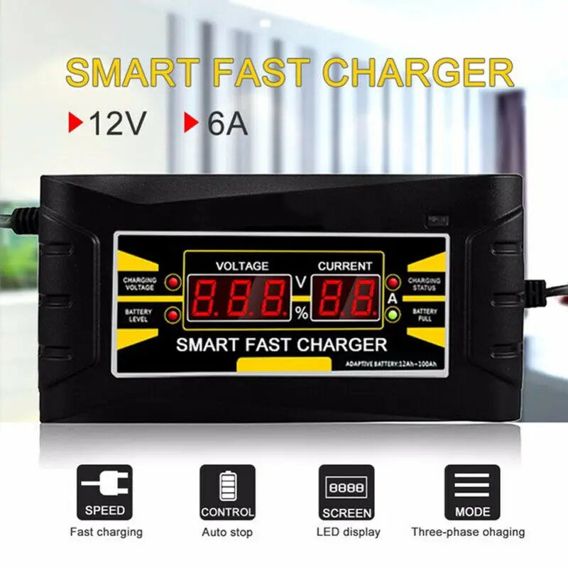 

Car Battery Charger Fully Automatic Microprocessor-controlled Charging for 6/12 Volt AGM Gel Lead-acid Batteries Device