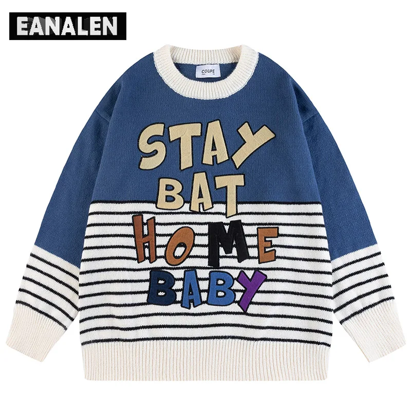 

Harajuku Retro Letter Stripe Jumper Sweater Men's Oversized Winter Cute Knit Sweater Grandpa Ugly Sweater Women's Y2K Aesthetic