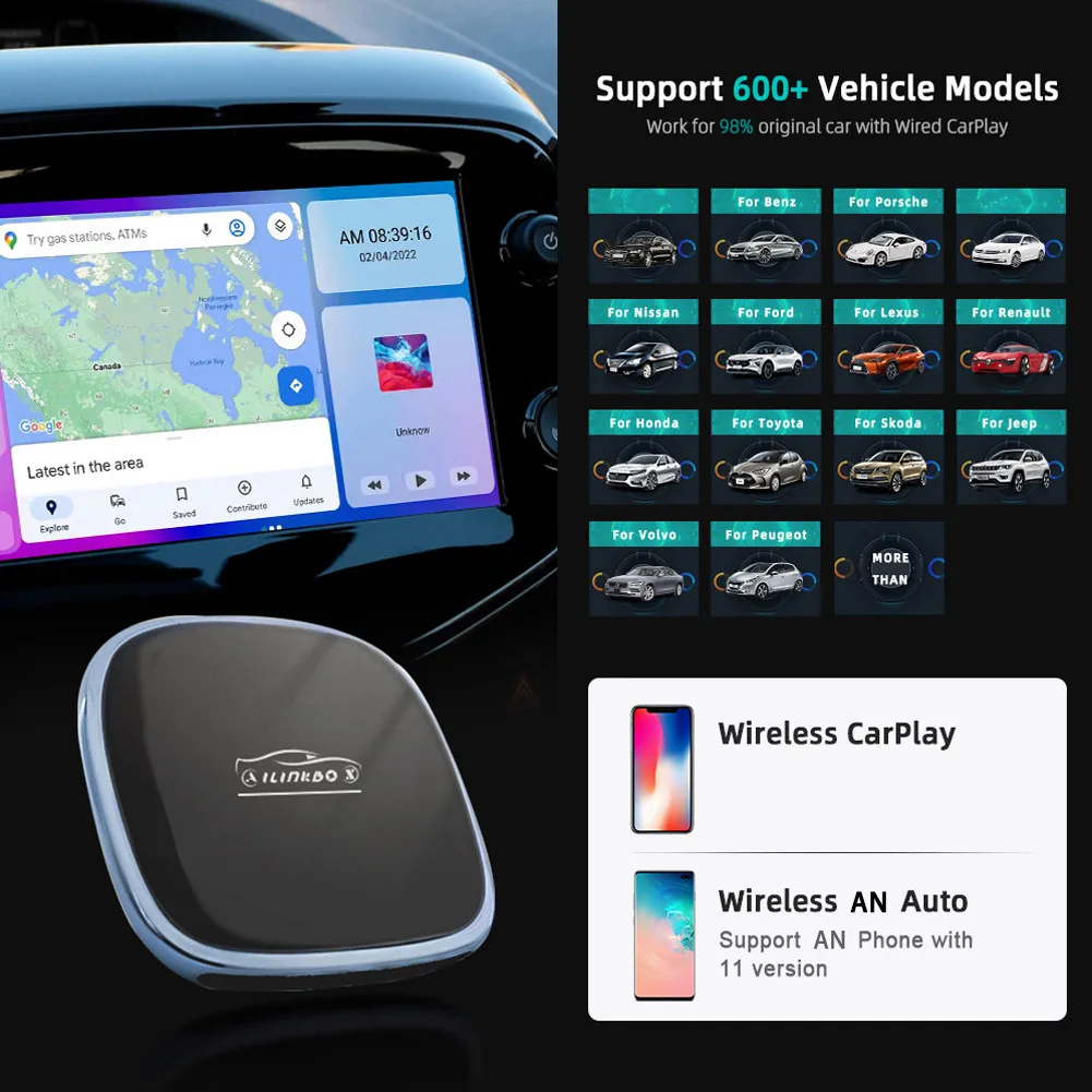 UX999 MAX Carplay Ai Box беспроводной мини Android AI Applepie 4 + 64G для Volvo Ford Nissan Mazda |