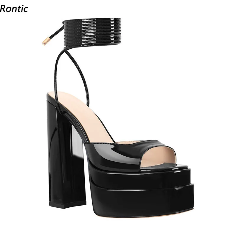 

Сандалии Rontic женские на шнуровке, босоножки ручной работы, водостойкие классические черные Клубные туфли на квадратном каблуке, с открытым ...