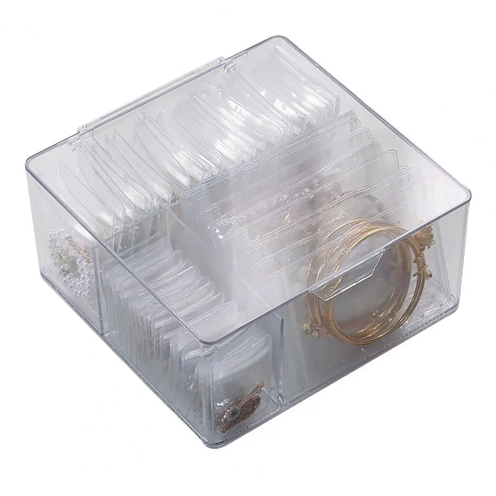 

Storage Box 1 Set Earring Organizer Flip-open Lid Anti-abrasive Plastic Small Packaging Storage Jewelry Box for Desktop