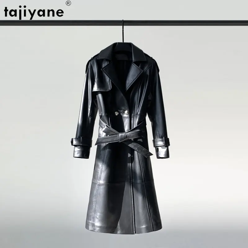 

Женская кожаная куртка Tajiyane из натуральной овечьей кожи, модель 2023 года, женские кожаные куртки и пальто средней длины с поясом