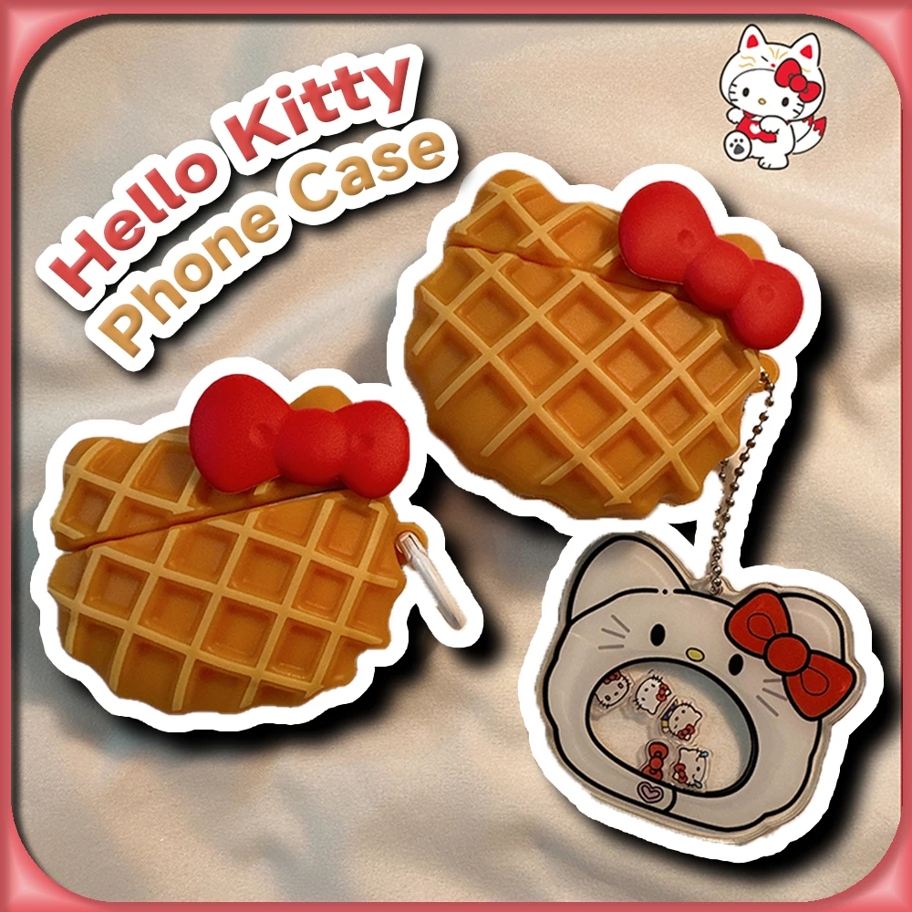 Забавный силиконовый чехол Kawaii Waffle Hello Kitty для AirPods 4 3 2 1 Pro Sanrio милый защитный в