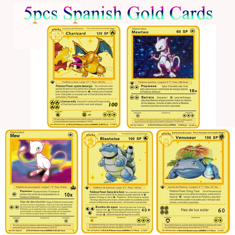 5 шт. набор карт с испанским покемоном золотистые металлические карточки Кард VMAX