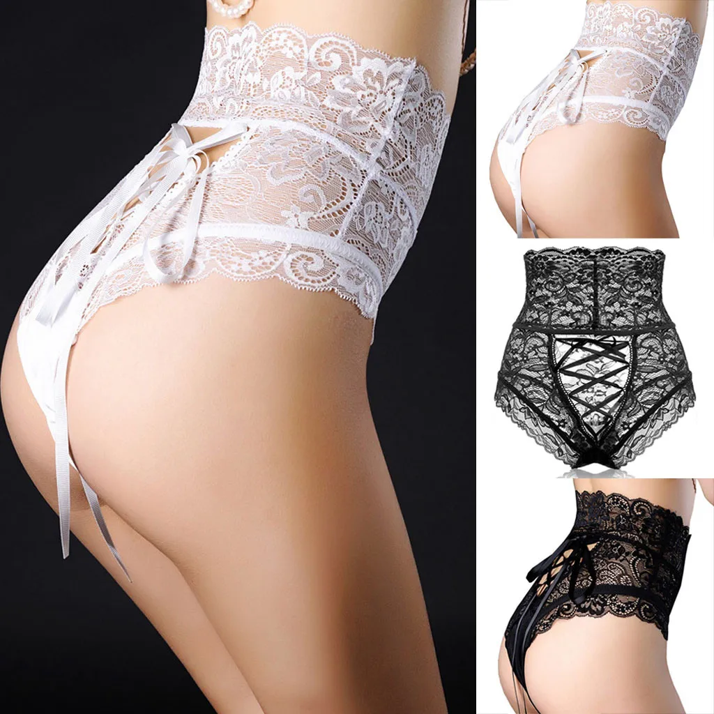 

Hot Hollow Out Solid High Waist Lingerie Knickers Women Lace Tie Thong Underwear Sexy Lace G-string Briefs Panties Ropa Mujer