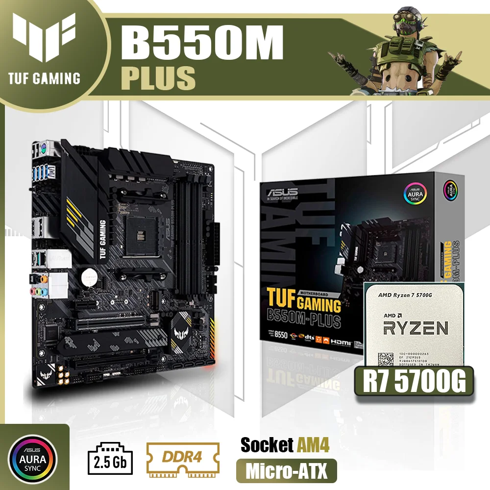 

New Kit ASUS TUF GAMING B550M-PLUS With AMD Ryzen 7 5700G Processor CPU DDR4 Memory Motherboard AM4 mATX RGB Combo