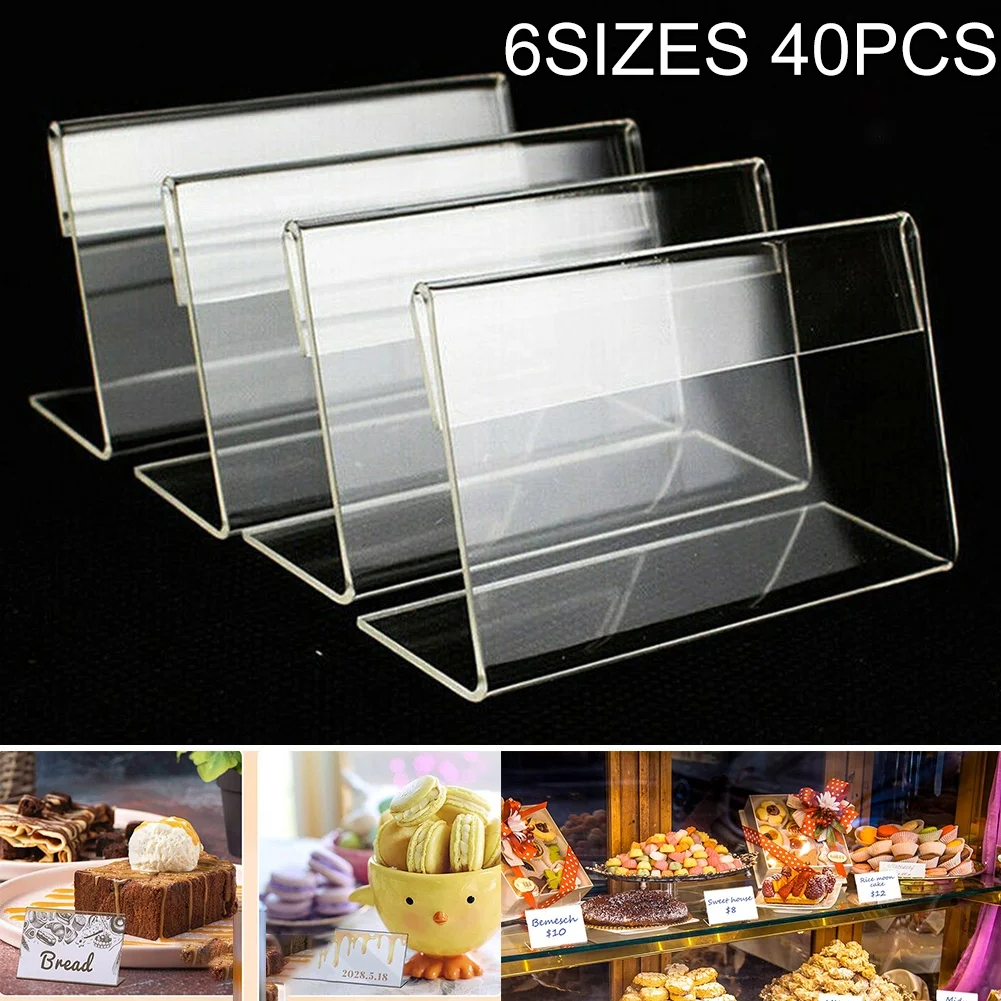 

40pcs Acrylic Sign Display Holder Price Name Card Tag Label Frame Stand Bracket Business Card Holder Price Tag Display Rack