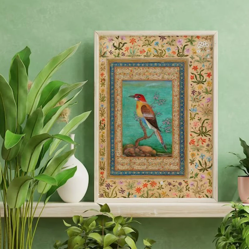 Античный Традиционный персидский узор Олень в ландшафте птица Цветы постер