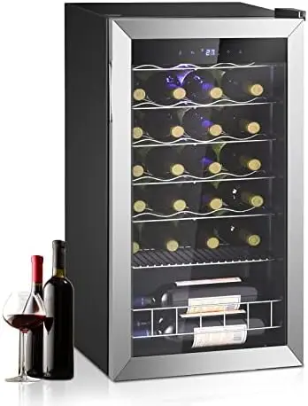 

Wine Fridge, 33 Bottle Wine Cooler Refrigerator, 19 Inch Freestanding Wine Fridge with Digital Temperature Display and Glassdoor