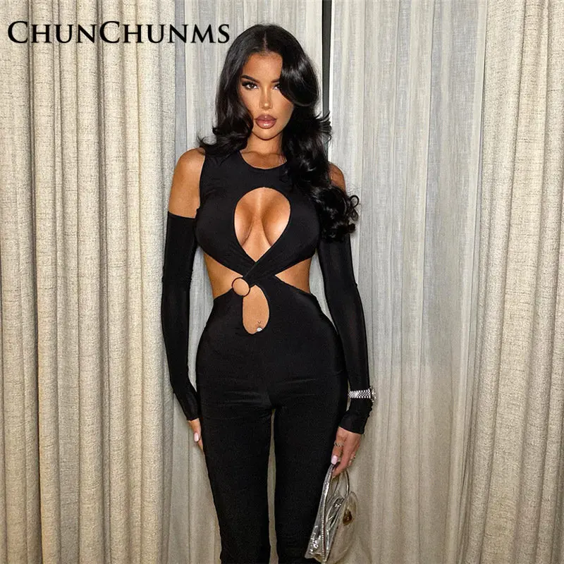 

Соблазнительный комбинезон с вырезами в стиле пэчворк, Женский цельный наряд, клубвечерние вечерний трендовый комбинезон, бандажный Облег...