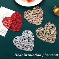 pvc placemat heart shape bronzing table mat hollow insulation coaster pads heat resistant bowl mat home kitchen dining decor