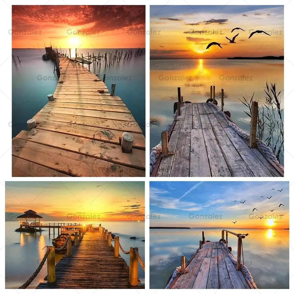 

Plank Road Diy Diamond Painting Sunset Poster 5D Full Display Drill Mosaic Cross Stitch Gift Embroidery Handmade Home Decoration