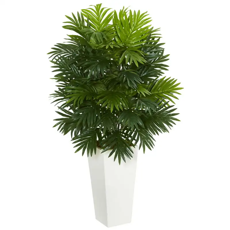 Areca Palm Artificial Plant in White Tower Planter, Green
