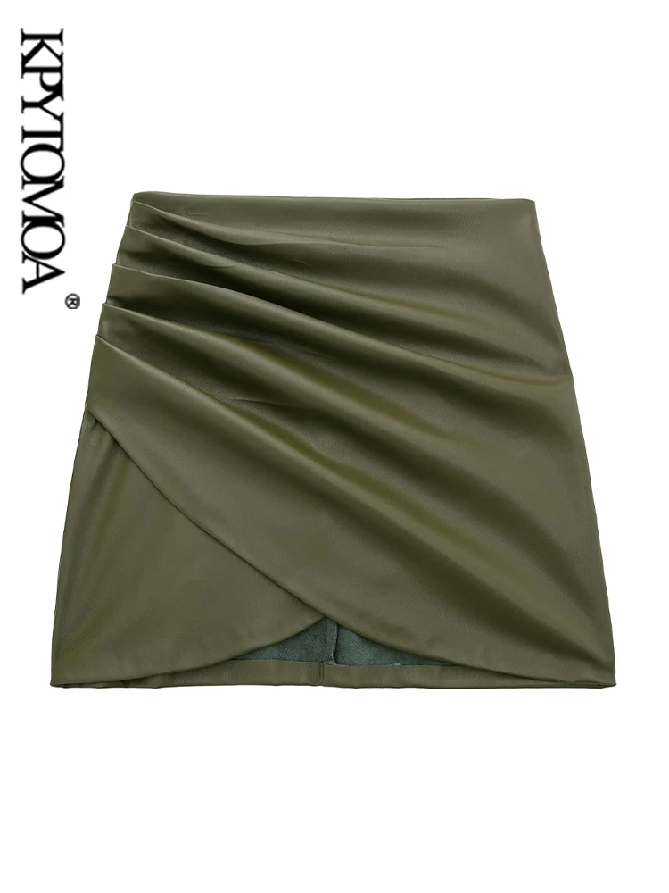

Модная женская мини-юбка KPYTOMOA с рюшами из искусственной кожи, винтажные женские юбки с высокой талией и молнией сзади