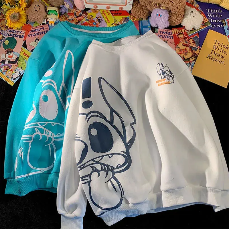 

Disney Cute Cartoon Stitch Print Sweatshirt Women's Long Sleeve Lilo & Stitch Sweatshirt Fashion Harajuku Unisex Top 6 Colors