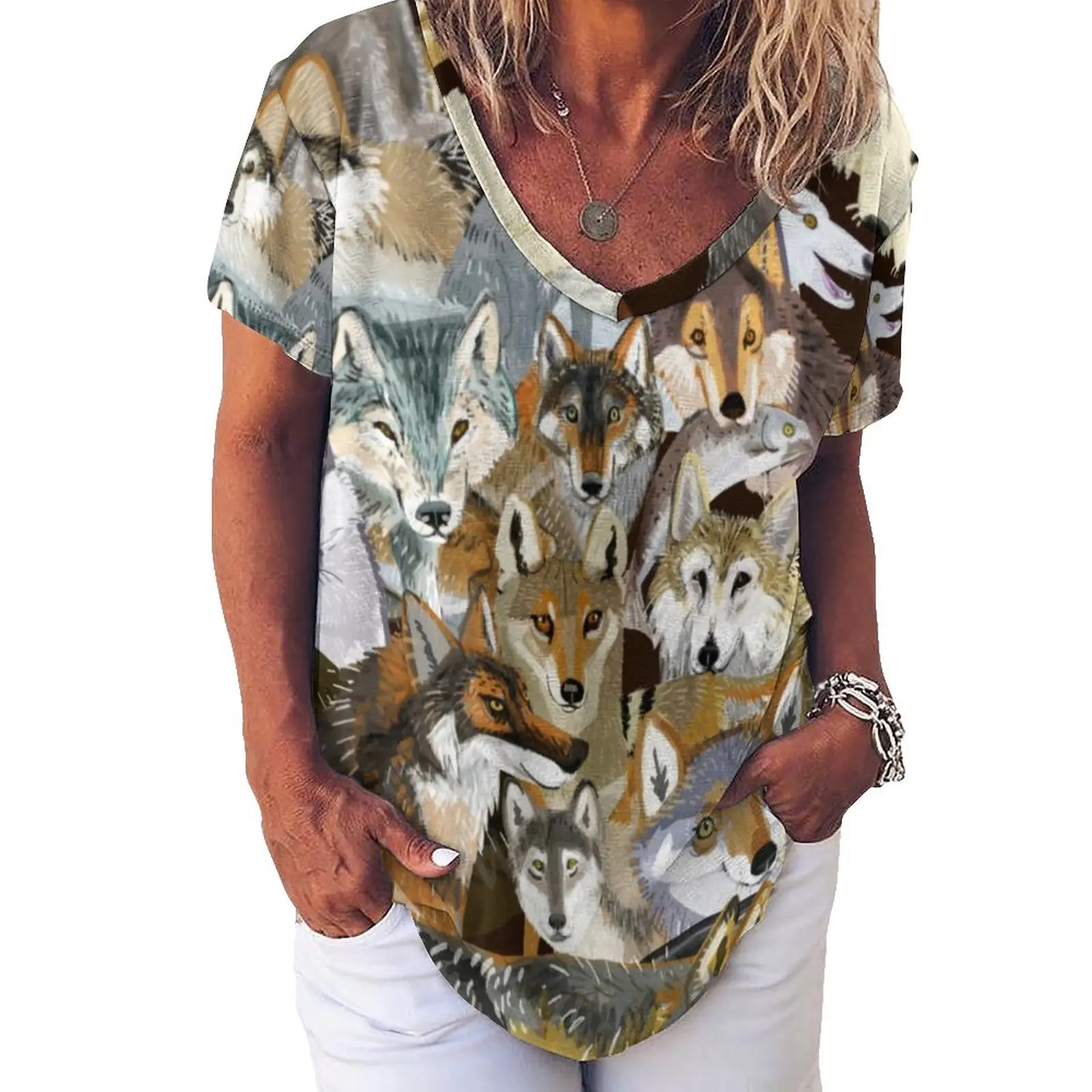 

Wolf of Belette T Shirt Funny Animal Harajuku T-Shirts V Neck Short-Sleeve Custom Tshirt Woman Simple Clothes Big Size