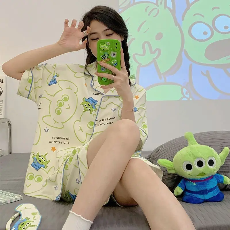 Ice silk pajamas women's summer short sleeve thin three-piece suit ins wind cartoon plus size fat mm200 kg home clothes