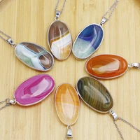 new natural mixed color agates necklace onyx oval pendants stone reiki charms jewelry making earrings accessories wholesale 1pc