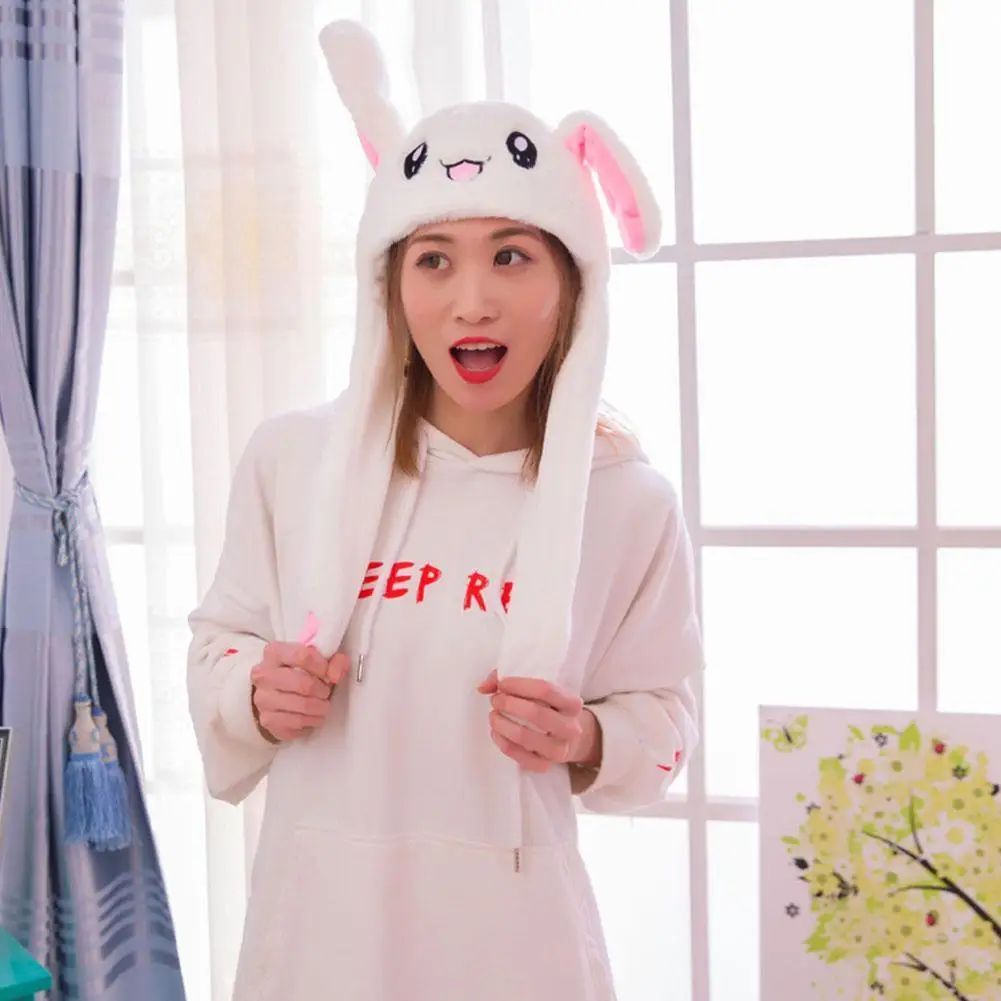 

Fashion Rabbit Hat Ear Moving Jumping Hat With Lamp Preppy Style Cap Good Toys Girls For Women Sale Hat Funny Rabbit Gift