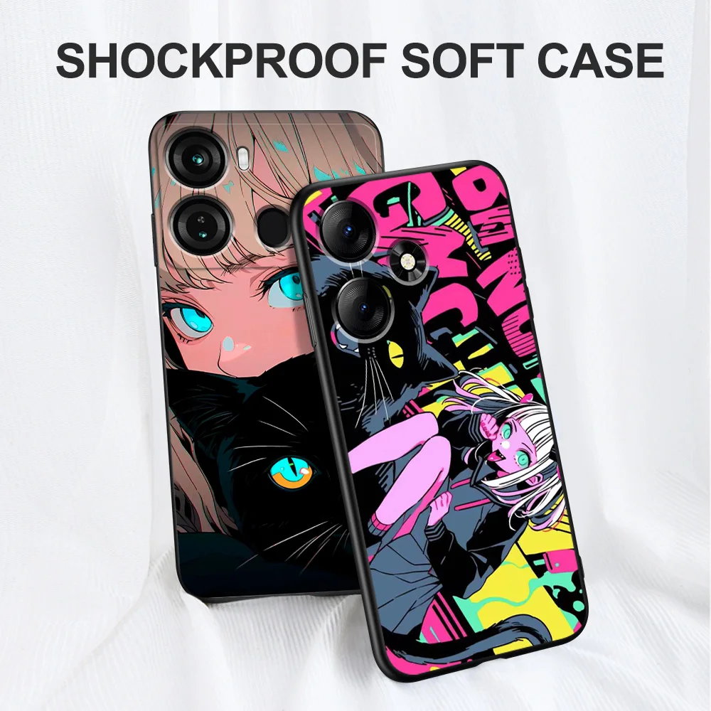 Черный чехол ТПУ для INFINIX HOT10 11(G37) 20I 20 NOTE12VIP 12 4G(2023)12PRO 4G 5G 12I девушки и черные кошки