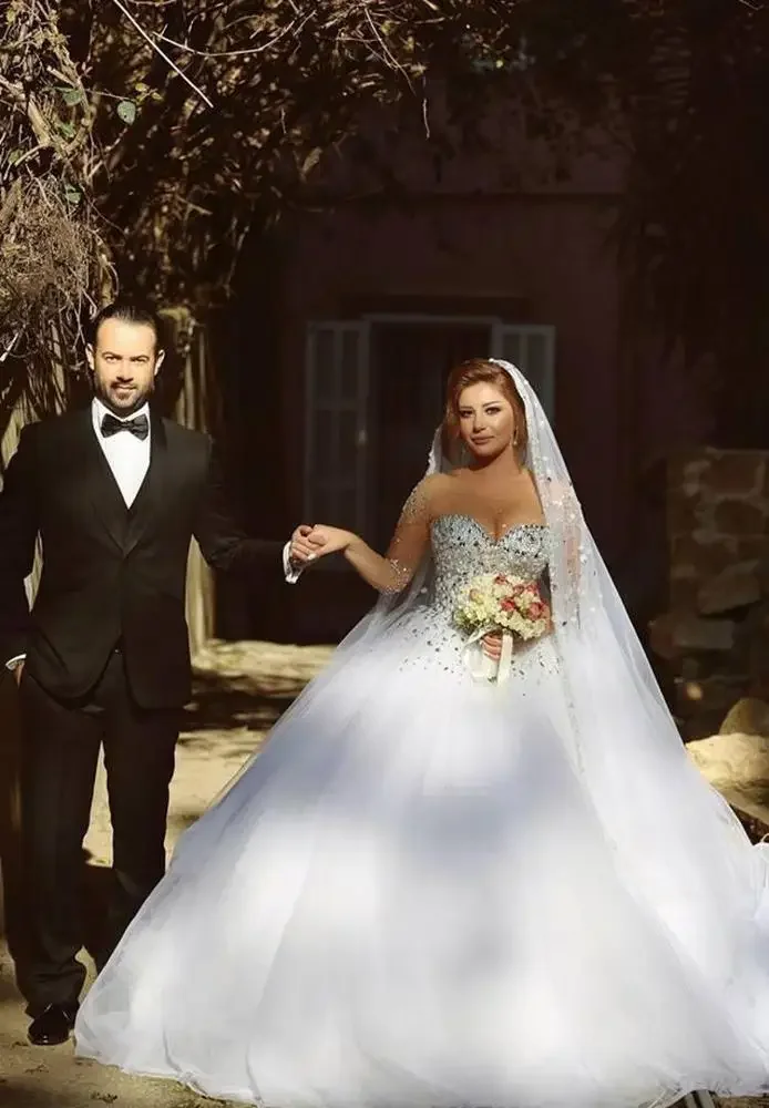 Индивидуальное свадебное платье Sweetheart Pedreria Para Vestidos De Novia с длинными рукавами и